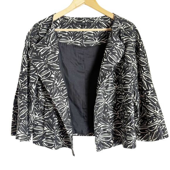Lafayette 148 New York Black White Linen Printed 3/4 Sleeve Jacket Size 12 - Picture 1 of 9
